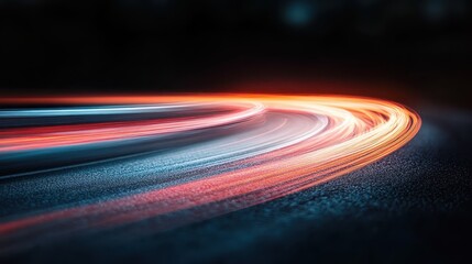 Fototapeta premium Orange light trails gracefully bend and twist, forming smooth and vibrant curves against a dark background, symbolizing modern motion and fluidity. Represents energy.
