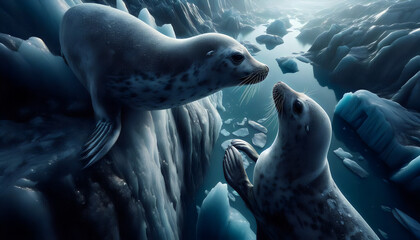Fototapeta premium Seals grieving the effects of global warming