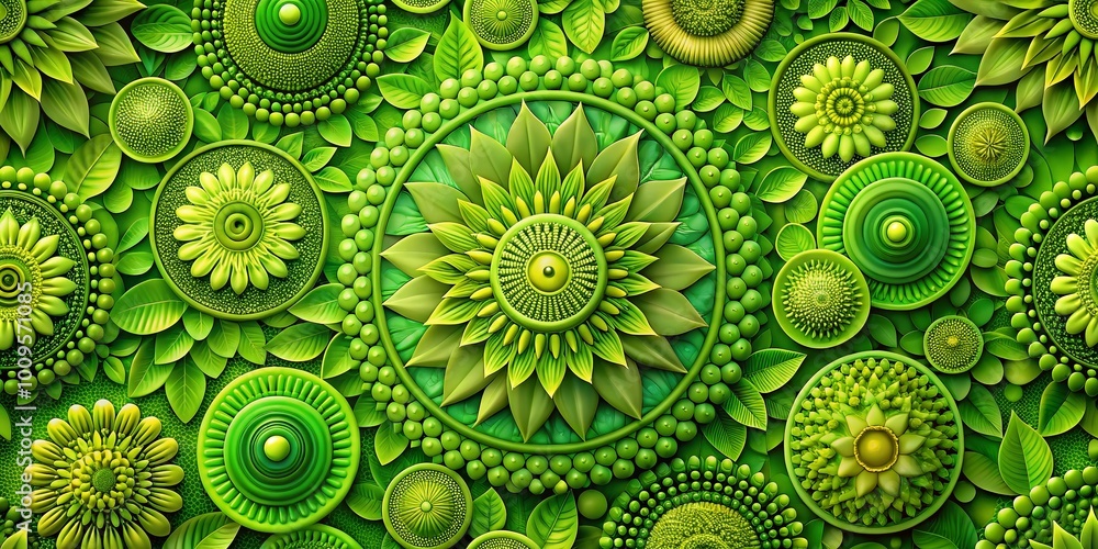 Poster vibrant green background pattern with abstract shapes for creative design and artistic projects
