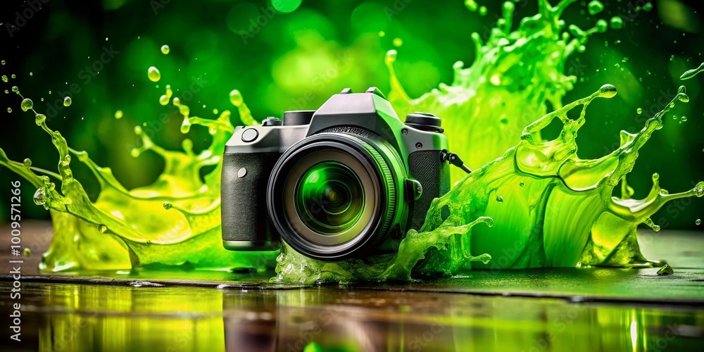 Poster vibrant green color splash creating a fresh and lively atmosphere in nature and design elements