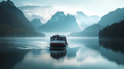 Serene Mountain Lake Reflection with Boat