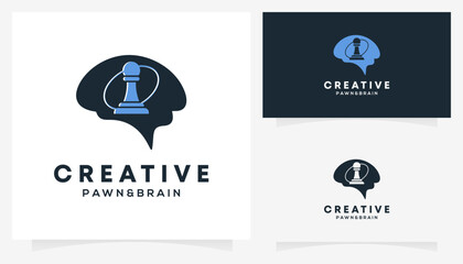 Pawn Chess and Brain Logic logo design ideas. Creative vector illustration based icon template.