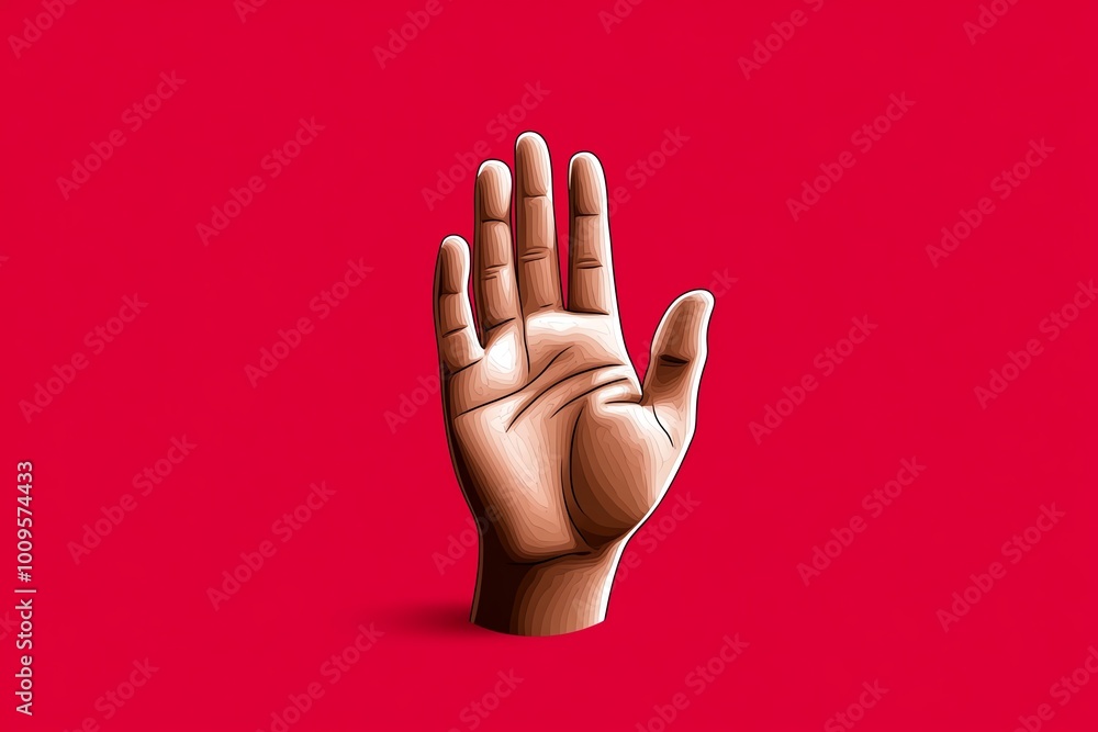 Poster minimalist icon of a hand waving goodbye, with simple, clean lines capturing the essence of parting 
