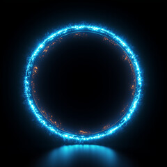 A blue neon circle on a black background