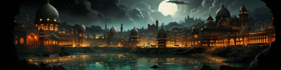 Fototapeta premium Beautiful Arabian Style Ancient City Palace Golden Created with Generative AI Technology