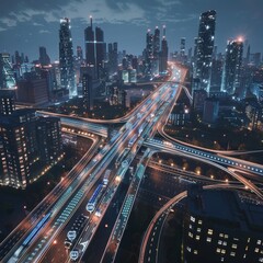 Fototapeta premium 3D depiction of a digital city with AI-driven infrastructure 