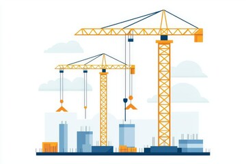 Illustration of construction cranes in an urban setting, symbolizing industrial growth and development.