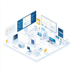 Obraz premium Futuristic Data Center with Advanced Technology Interfaces