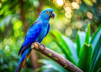 Vibrant Little Blue Parrot Perched on a Branch in a Lush Green Tropical Environment