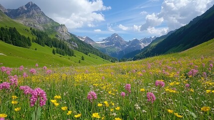 Obraz premium Mountain Meadow with a Vibrant Wildflower Display