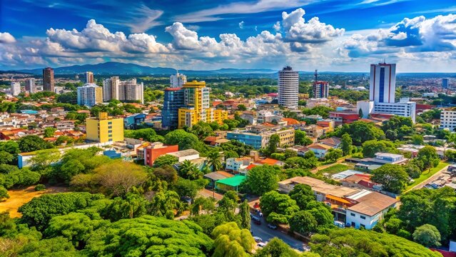 Vibrant Machala Cityscape with Lush Greenery and Urban Architecture Under Clear Blue Sky