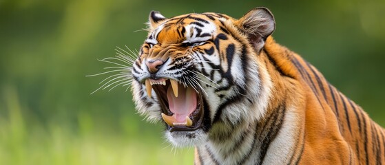Obraz premium A tiger with its mouth open widely