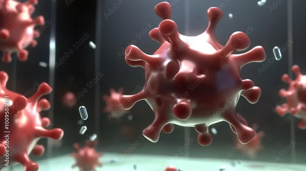 Wall mural microscopic virus 3d rendering: a close-up view of a pathogen