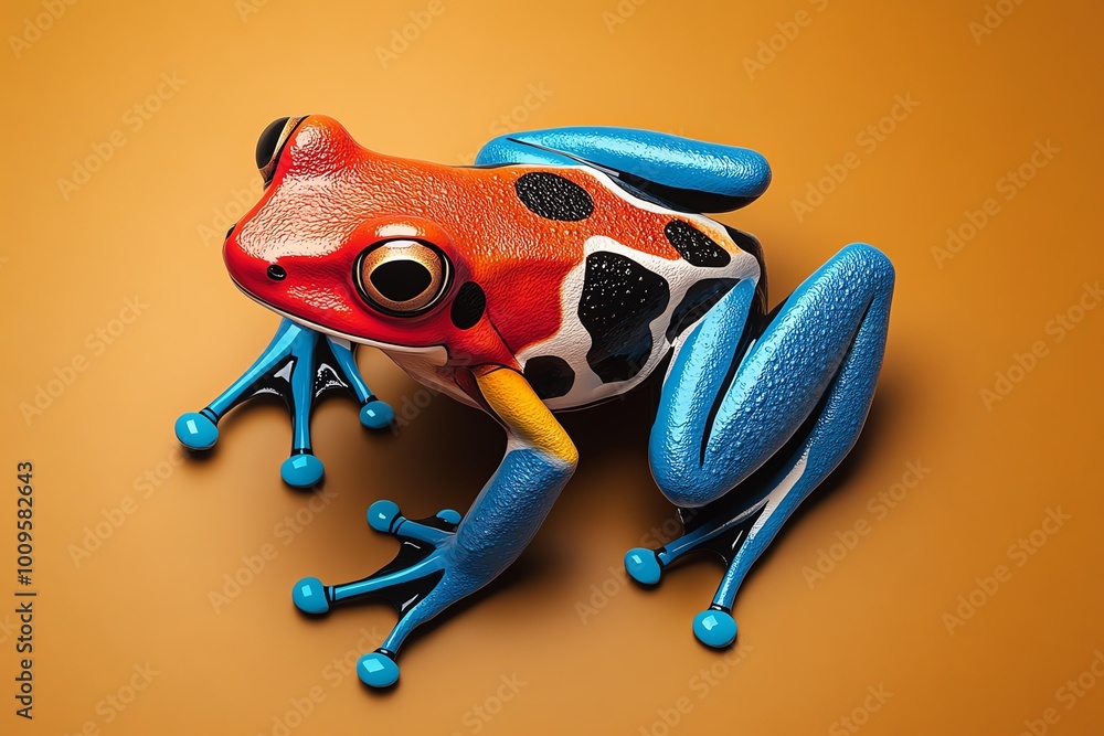 Poster minimalist illustration of a vibrant frog, using simple shapes and bold colors to depict its colorfu