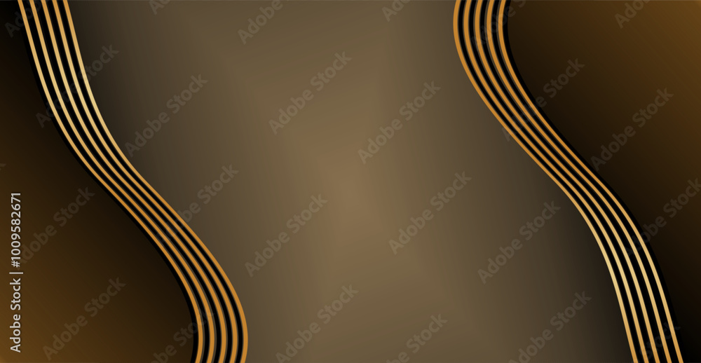 Poster composition of curved lines with brown and gold colors and empty space as background inspiration for