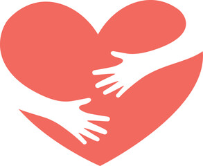 Charity logo. Hands hold heart. Care symbol