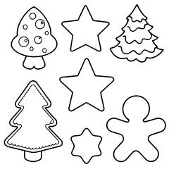 Outline Shapes for Cookie Cutters Stars, Trees, and Gingerbread Men