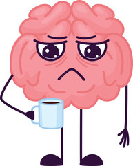 Brain drink coffee. Morning caffeine head mascot