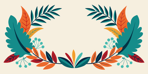 Retro Colorful Foliage Border Elegant Botanical Rustic Design Elements