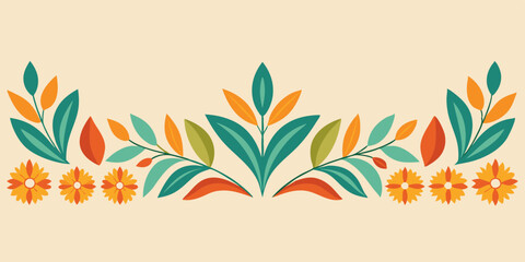 Retro Colorful Foliage Border Elegant Botanical Rustic Design Elements