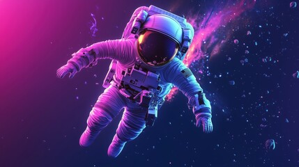 Fototapeta premium Astronaut floating in vibrant cosmic space, colorful nebula