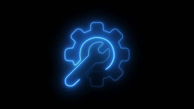 Neon Glowing Settings Gear and wrench Icon animation.
