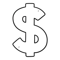 Hand drawn doodle dollar symbol on white background.