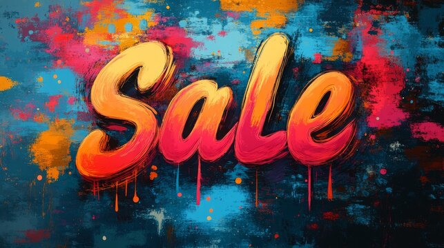 Vibrant sale announcement with colorful abstract background and bold lettering design - Powered by Adobe
