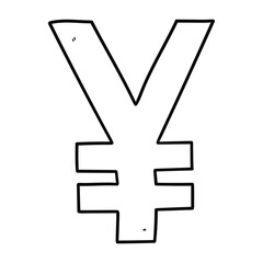 Hand drawn doodle yen symbol on white background.