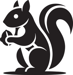 A black squirrel with a roundeye and long tail on white background