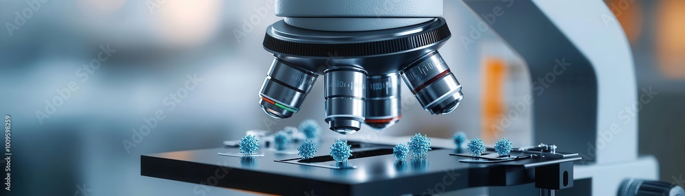 Aufkleber close-up of a modern microscope examining small samples in a laboratory setting, showcasing scientif