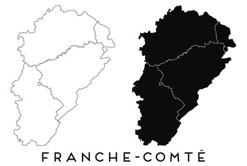 Obraz premium Franche Comte map of regions districts vector black on white and outline