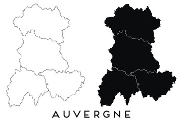 Auvergne map of regions districts vector black on white and outline