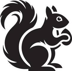 A black squirrel with a roundeye and long tail on white background