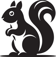 A black squirrel with a roundeye and long tail on white background