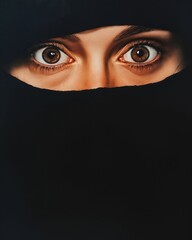 Naklejka premium A woman wearing a black veil covering her face with her eyes