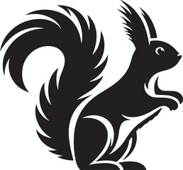 A black squirrel with a roundeye and long tail on white background