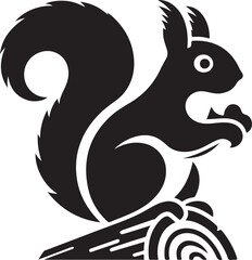 A black squirrel with a roundeye and long tail on white background