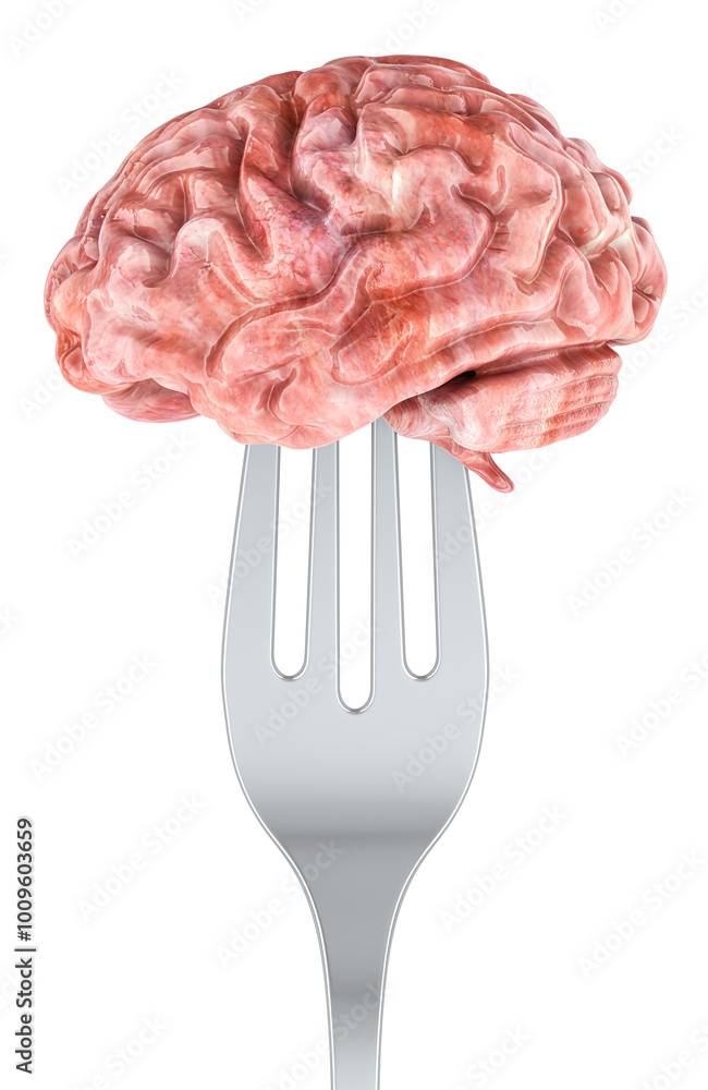 Aufkleber fork with human brain, 3d rendering isolated on transparent background