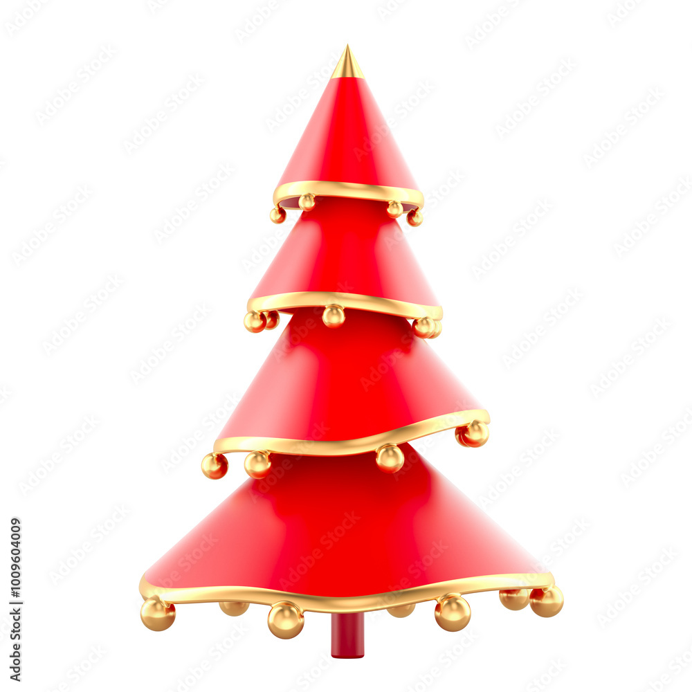 Poster red minimalistic christmas tree, 3d rendering isolated on transparent background