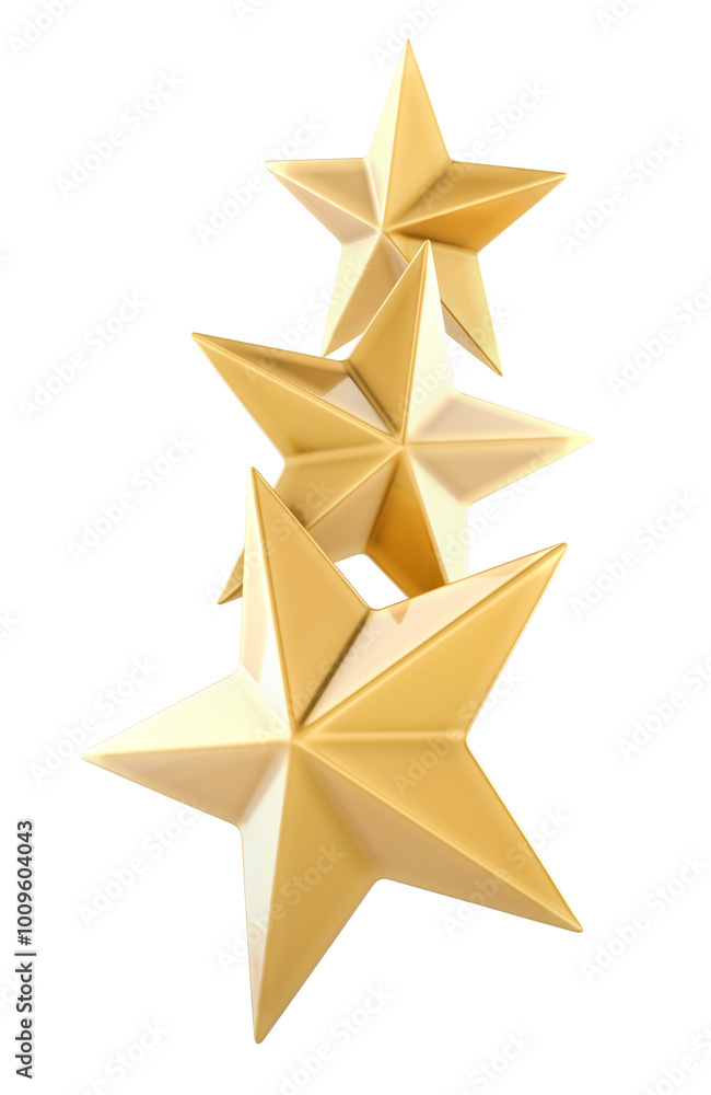 Poster stack of golden stars, 3d rendering isolated on transparent background