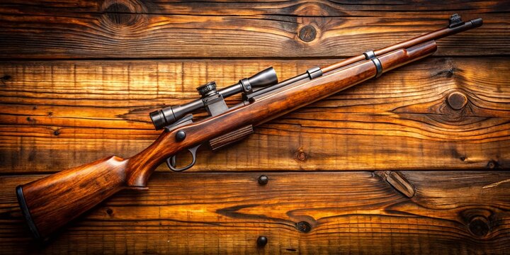 Vintage K98 Rifle on Display with Wood Grain Background and Natural Lighting in a Studio Setting