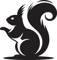 A black squirrel with a roundeye and long tail on white background