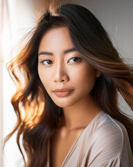 Serene Young Woman in Close Up Portrait