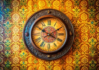 Obraz premium Vintage wall clock with intricate design, showcasing the passage of time in warm natural light