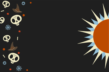 Halloween background with spider web and skull. Vector illustration