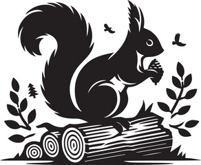 A black squirrel with a roundeye and long tail on white background