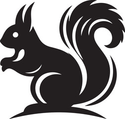 A black squirrel with a roundeye and long tail on white background