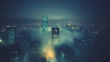 Buildings with fog with glow generated by AI