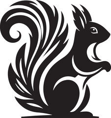 A black squirrel with a roundeye and long tail on white background